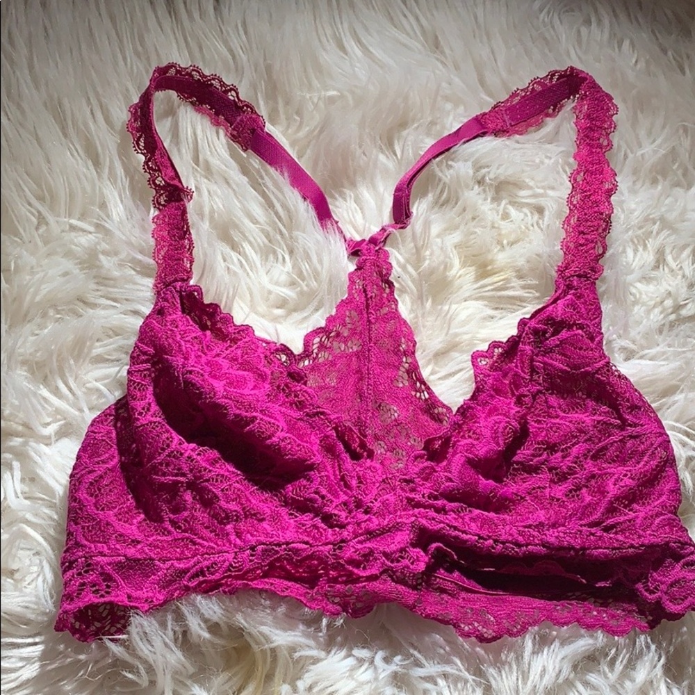 magenta laced bralette.